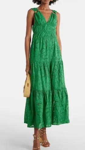 Farm Rio Monstera Eyelet Green Tiered Dress S