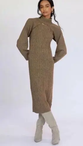 Current Air Anthropologie Cable-Knit Midi Sweater Dress Brown / Size XXS