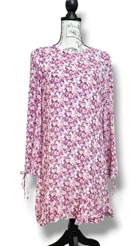 Petal and Pup Purple Pink Floral Long Sleeve Chiffon Midi Shift Dress US Size 8