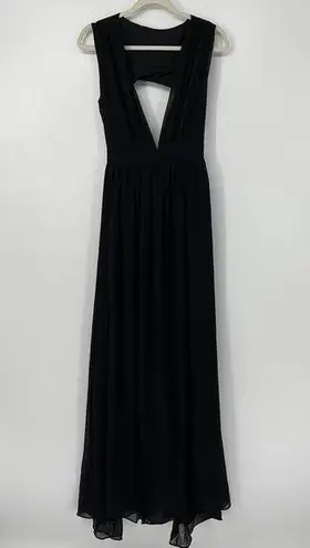 Bishop and Young BLACK PLUNGING NECKLINE FLOWY SILHOUETTE MAXI DRESS MEDIUM