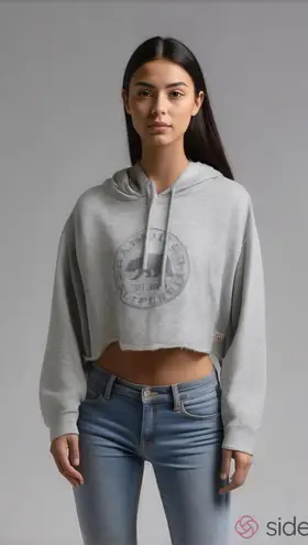 Beach Patrol Top Woman's Small Cropped Gray California Embroidered Hooded