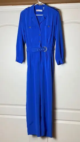 80s VINTAGE BLUE CHAUS JUMPSUIT ROMPER ONE PIECE BUSINESS CASUAL BABE Size L