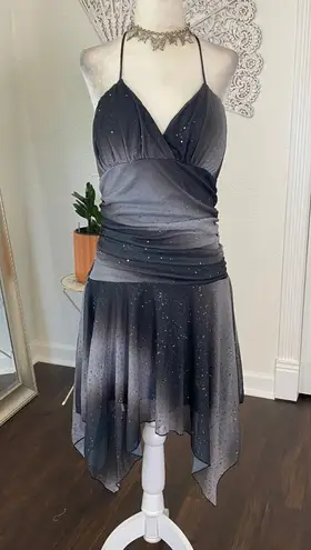 GRACE Silver Black Sequin Glitter Witchy Vampy Asymmetric Gothic Dress L Size L