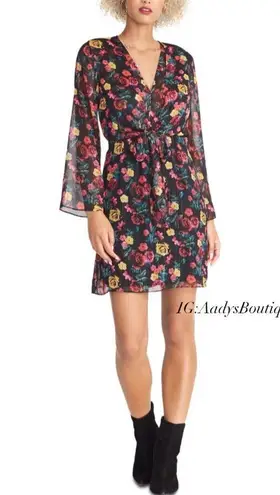 Rachel Roy Emma Floral Dress Long Sleeve Sheer V-Neck Mini Size L New w/Tag