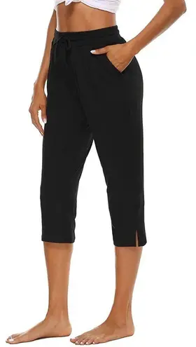 THANTH Womens Capri Yoga Pants with Pockets Black Size Large
