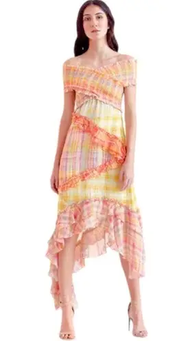 Hemant & Nandita Multi Colored Madrasi Asymmetrical Midi Dress US S Yellow