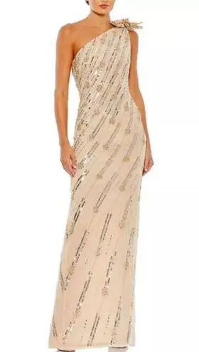 Mac Duggal Embellished Floral Detail One Shoulder Gown Size 10