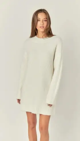 English Factory NWT Cozy Round Neck Cream Textured Knit Sweater Dress