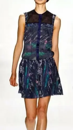 Timo Weiland Dress Blue Pleated Lilypad Print Drop Waist Mini Dress Size 4