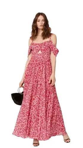 Fame and Partners Imina Jumpsuit Floral Print Open Shoulder Cut Out red pink 10