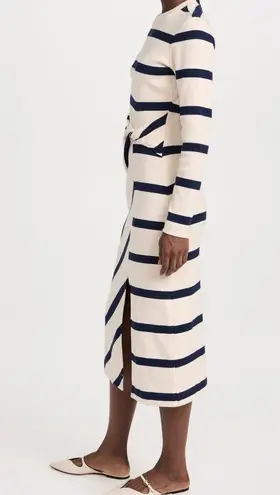 Tanya Taylor  Cream Navy Heavyweight Knit Twisted Knot Front Striped Dress L