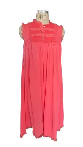 Vintage 60s Harvey Woods Salmon Pleated Sleeveless Nightgown size 34/ Small