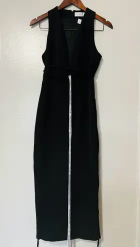 Club L London ODESSA BLACK PLUNGE SLEEVELESS MIDI DRESS WITH TIE WAIST