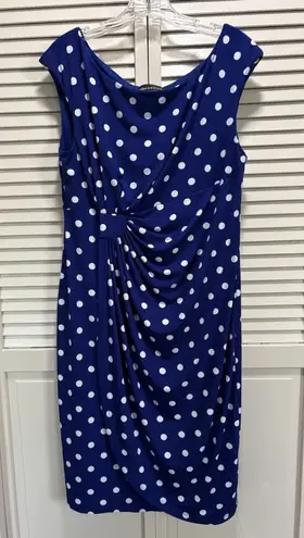 Connected Apparel Connected Blue/White Polka Dot Midi Dress Size 14 Straps Gathered Wrap Skirt - Image 1