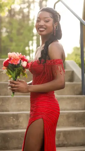 La Divine Red Sparkly Prom Dress