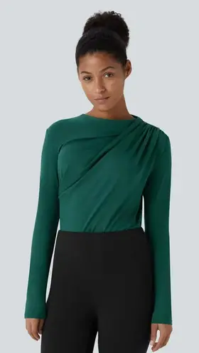 NWT Halara Cowl Neck Ruched Long Sleeve Slim Work Top - Size XS