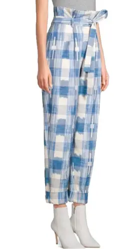 Robert Rodriguez Robert Rodriquez Hollie Plaid Ruffle Paperbag Tie-Waist Trouser Pant Blue 6