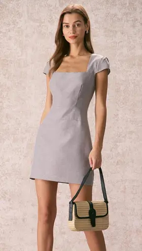 RIHOAS The Grey Square Neck Cap Sleeve Mini Dress M 47 Gray Size M