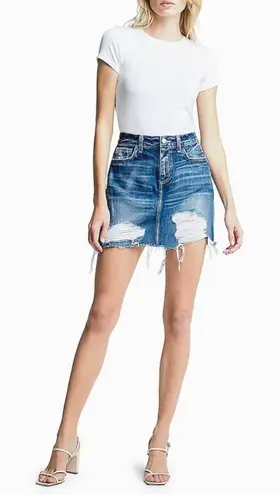 L'Agence Jolene Newberry Medium Blue Distressed Mini Skirt - Size 30 - US 8-10