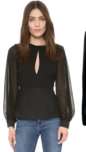 C/MEO COLLECTIVE Counting Stars Top Black Sheer Sleeve Peplum Keyhole Medium - Image 1