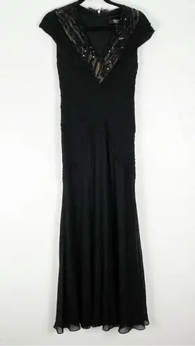 Tadashi Collection 100% Silk Black Sequin Long Formal Cocktail Evening Dress 2