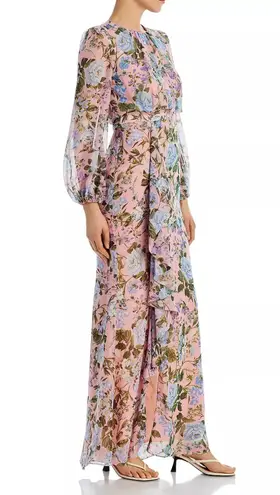 Eliza J NWT Blush Pink Floral Print Chiffon Cascade Long Sleeve Maxi Dress