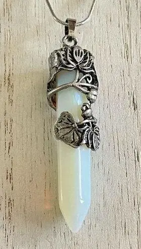 Wire wrapped opalite lotus sword pendant, chakra, amulet, meditation White
