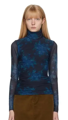 Ganni Floral Mesh Turtleneck Top