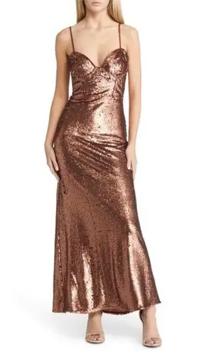 Bardot NWT Stasia Sequined Corset Dress in Bronze. SZ 8