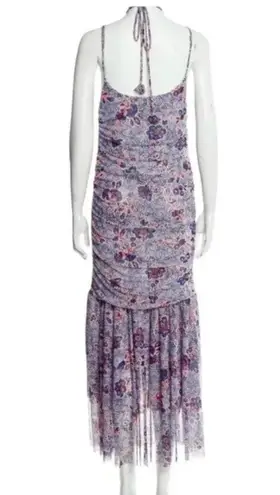 MISA Los Angeles Anthropologie MISA Nicola Floral Mesh Halter Midi Dress Blue Size XS NWT