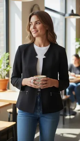 Roz & Ali Black Suit Jacket Open Size M