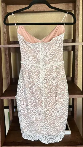 Lush Clothing White and Blush Strapless Lace Mini dress