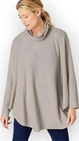 J Jill Pure OS Poncho Sweater Waffle Turtleneck Oversize Cowl Bat Grey Knit Gray Size XL - Image 1