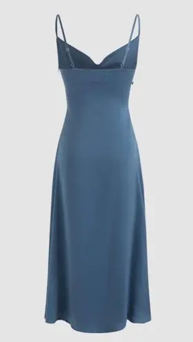 Cider NWT SOLID COWL NECK SLIT MIDI DRESS side row of buttons, in blue size S