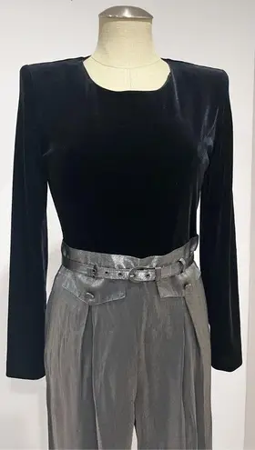 D.J. Summers Vintage 80s Black & Metallic Silver Belted Jumpsuit Romper Size 6