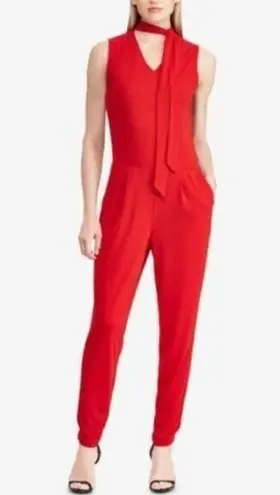 Lauren Ralph Lauren Jumpsuit XL NWT Simran Necktie Choker Cut Out Red Party