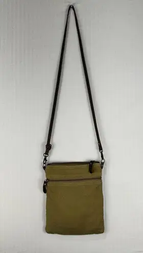 MYRA Bag Brown Leather & Blue/Gray Canvas Crossbody Purse Western Boho Style Bag