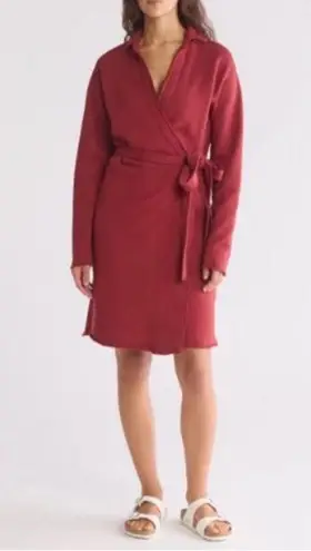 NWT FRANK & EILEEN Willa Triple Fleece Wrap Dress Cranberry Size Medium Red