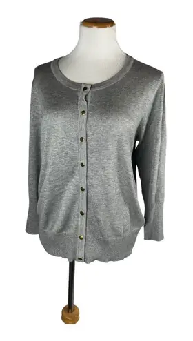 Carmen Marc Valvo Grey Cardigan Lightweight Rayon Gold Snaps New XL