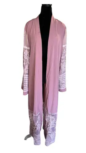 Embroidered Floral Mauve Elegant Duster Kimono Abaya Women’s Size Medium NWT Multi