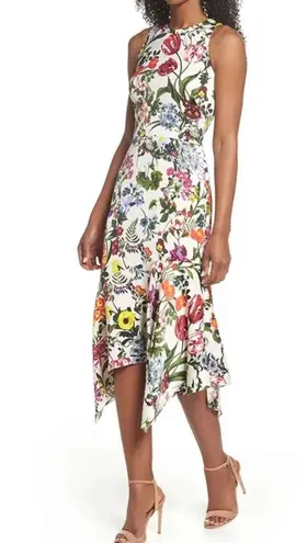Maggy London New White Botanical Floral Print Charmeuse Midi Dress 8