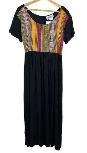 The Planet Maxi Dress Large Black Multicolor Nepal Gauze Peasant Hippie Boho New
