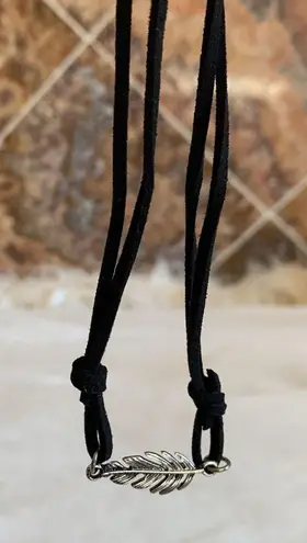 Set of Two Silver Tone Feather Cord Necklaces