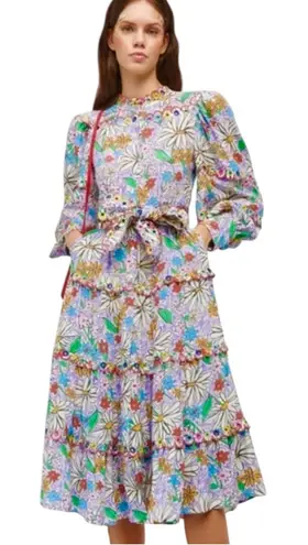 CELIA B Oliver Floral Scalopped Embroidered Midi Dress Size L White Size L