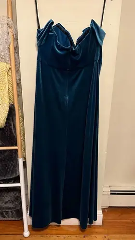 After Six OFF-THE-SHOULDER FLOUNCE SLEEVE VELVET MAXI DRESS IN DUTCH BLUE NEW