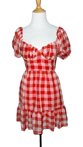 Mable Red Ginger Gingham Mini Dress Sz Small Country All