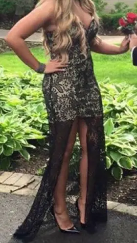 Boutique Black and Nude Lace Strapless Maxi Dress