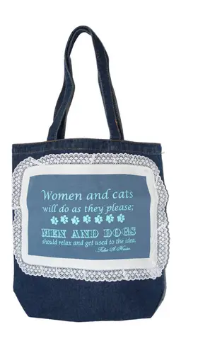 Funny Blue Denim with Lace Unlined Open Top Tote for Pet Lovers
