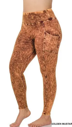 Zenana Outfitters NEW! 2X Plus Size Mineral Wash Wide Waistband Full Length Leggings