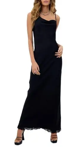 frankie's bikinis Frankie’s Bikinis Cara Cowl Neck Black Sleeveless Satin Maxi Slip Dress MEDIUM